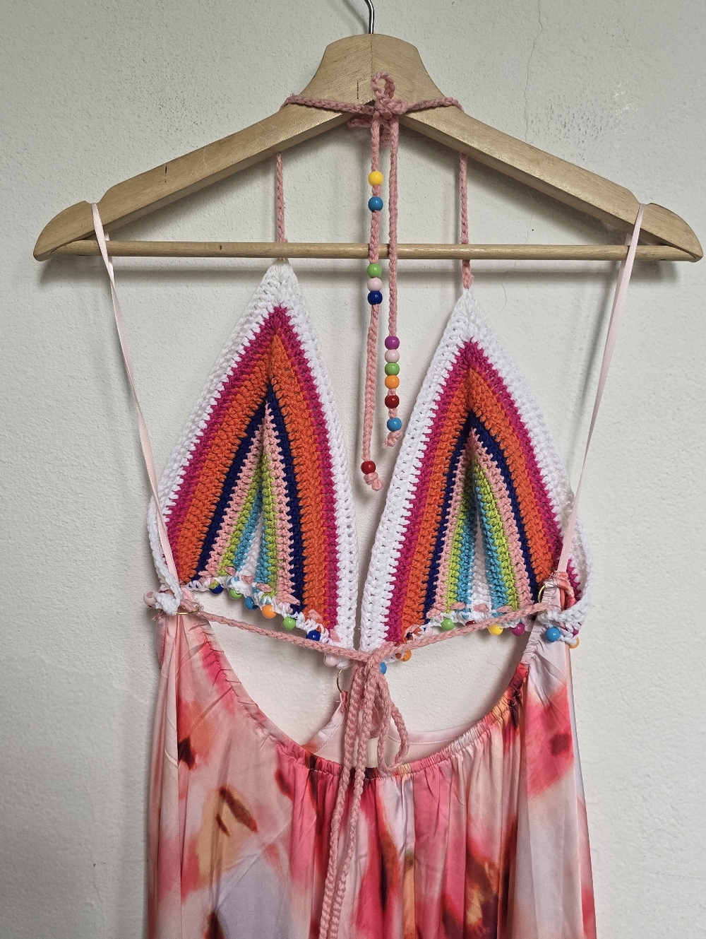 H&Y Collection Crochet Rainbow Halter Maxi Dress Boho Festival Y2K L - Picture 13 of 17